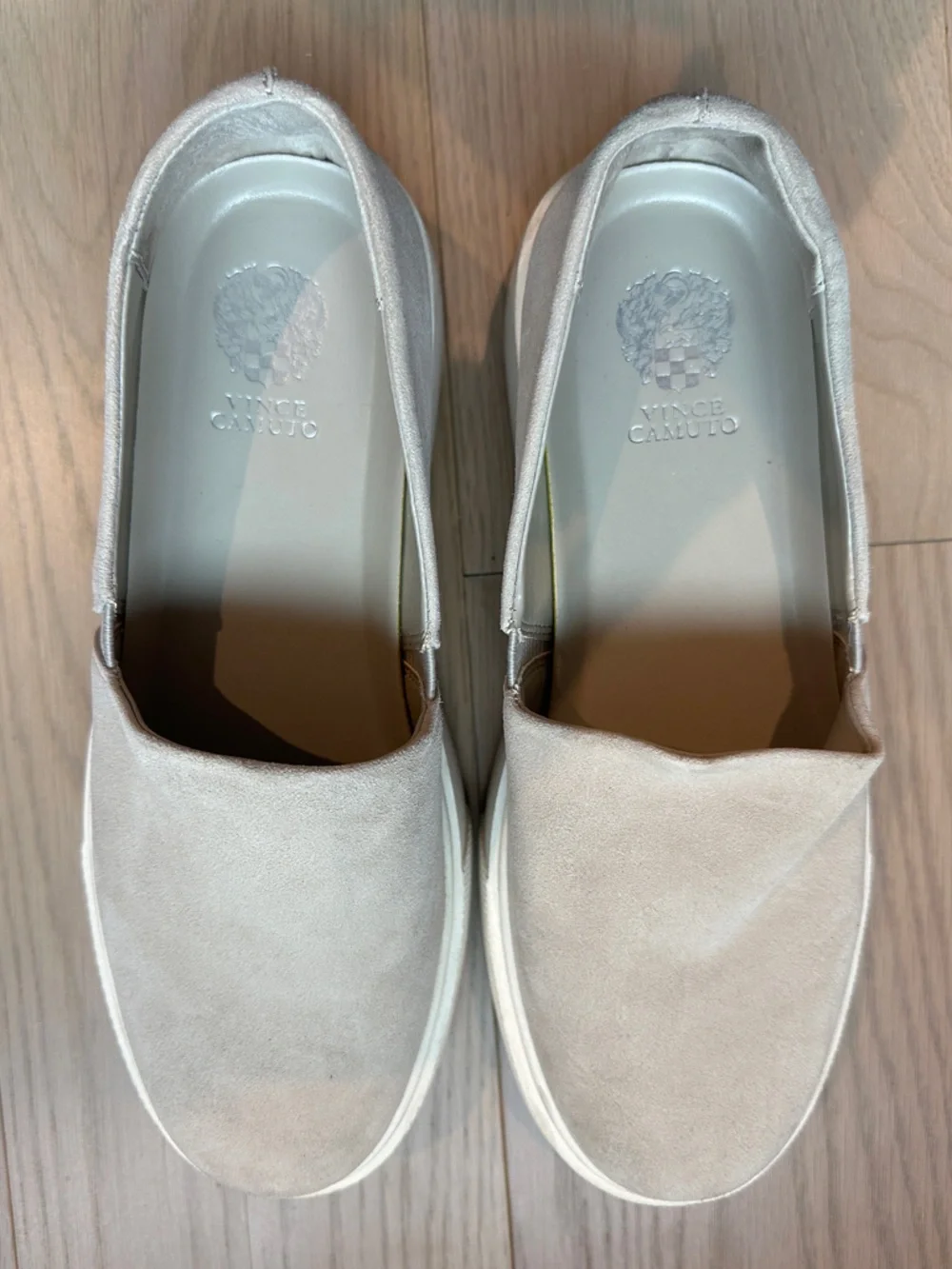 Vince Camuto Suede Leather Beige Slip-On Platform Sneakers